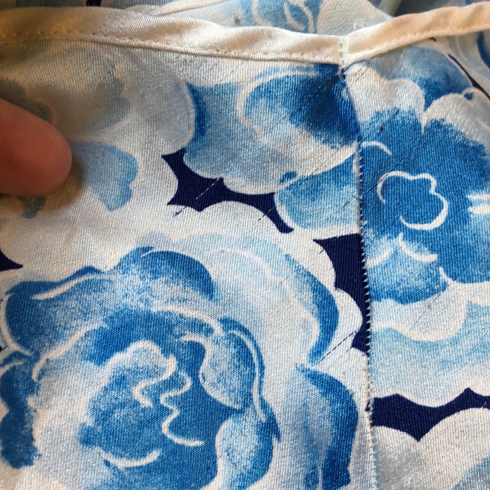 Vintage CHRISTIAN DIOR size M/L Silk Floral Long Nightie Classic Gown Blue White - Picture 11 of 16